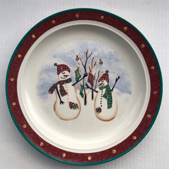 Set Of 2 Royal Seasons “Snowman” Stoneware Dinner Plates 10” - Picture 1 of 6